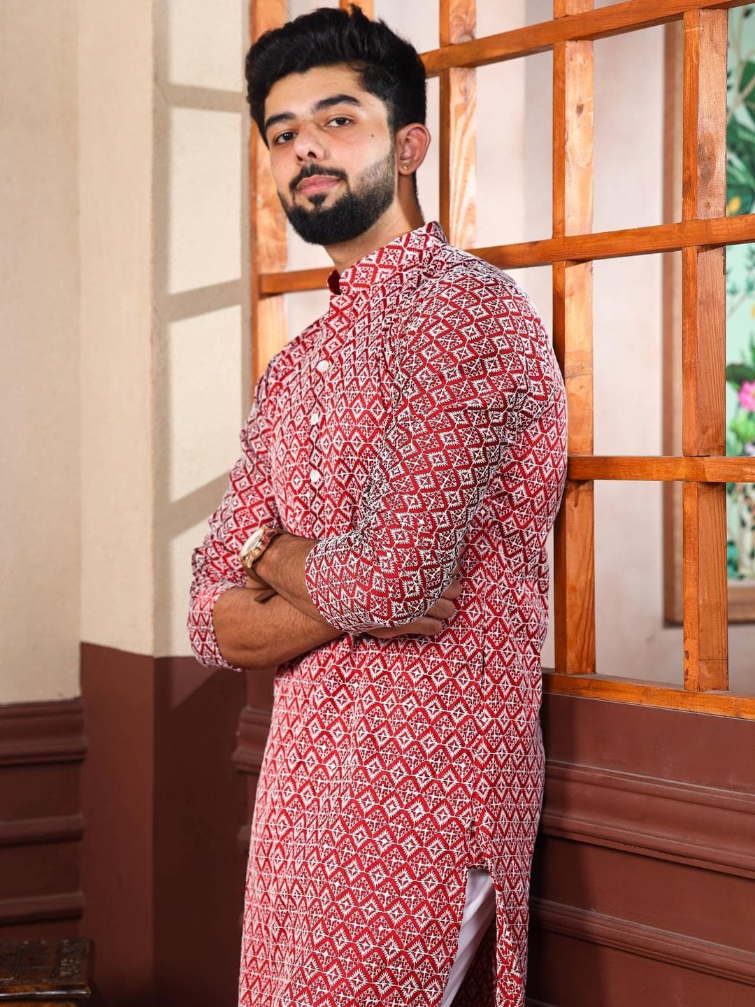 ALMORA Men Ethnic Motifs A-Line Kurtas