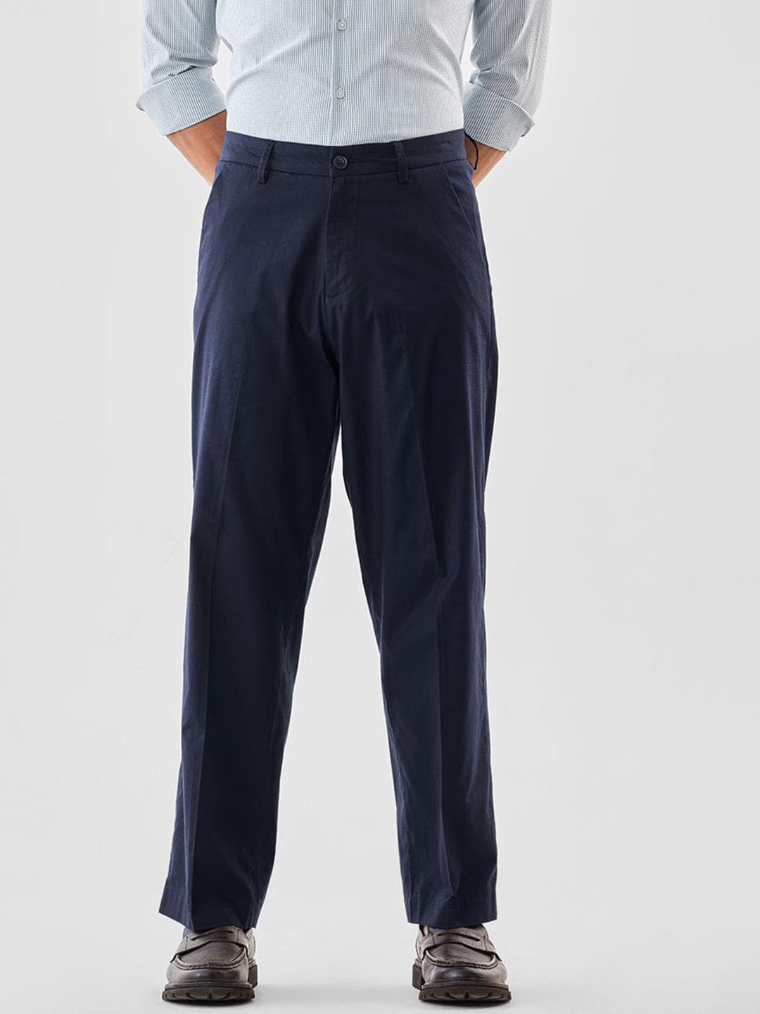 Snitch Men Navy Blue Mid-Rise Regular Fit Trouser