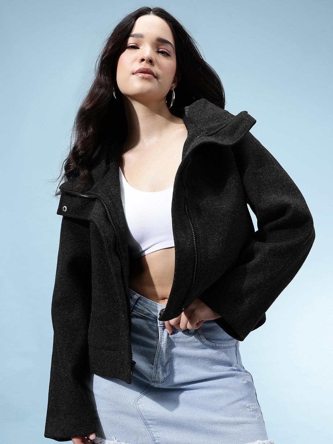 glitchez Drop-Shoulder Sleeves Hooded Relaxed Fit Tailored Jacket