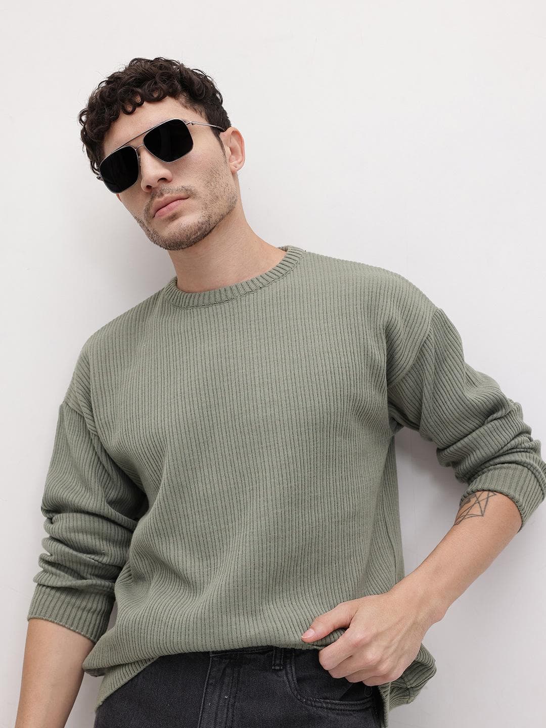 The Roadster Life Co. Self Striped Round Neck Knitted Pullover