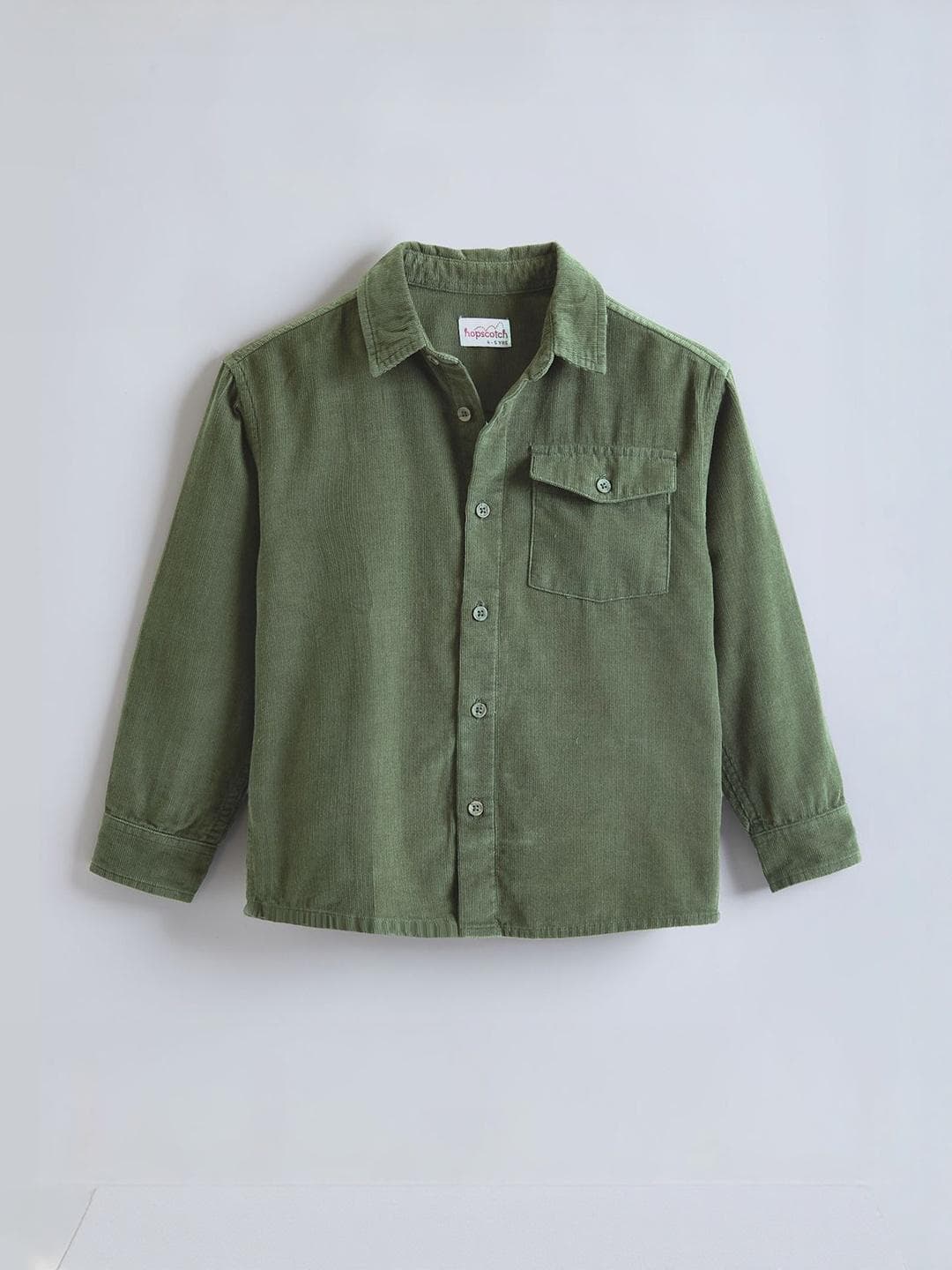 Hopscotch Kids Boys Olive Polyester Casual Shirt