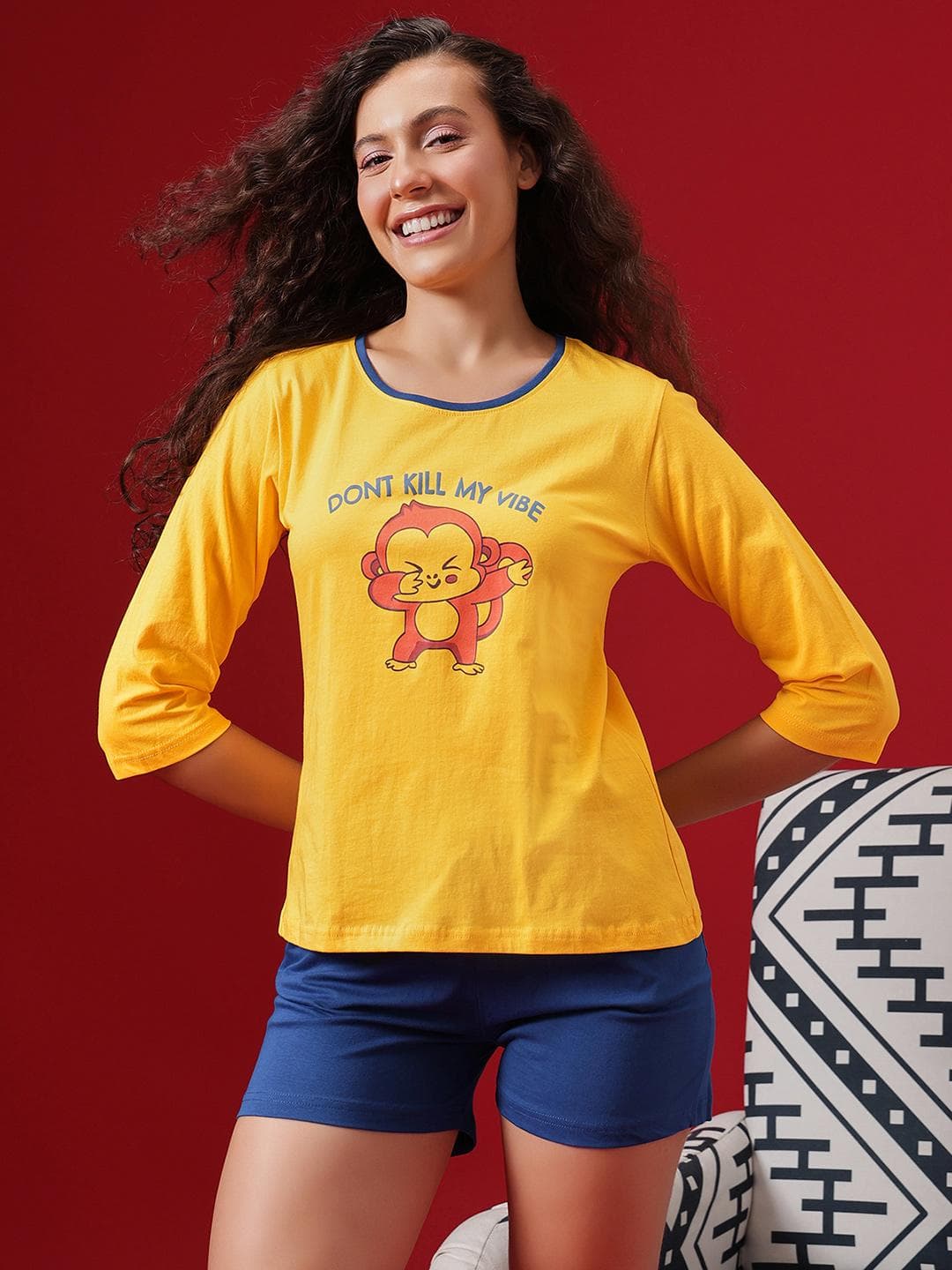 Clovia Women Printed Cotton Top With Shorts