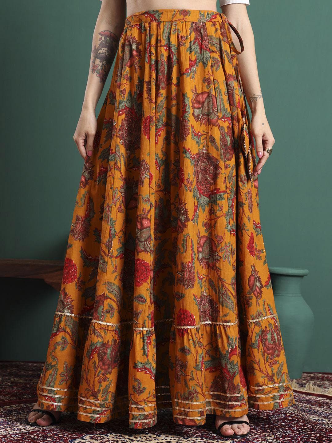 NYPA Women Floral Printed Flared Maxi Skirts