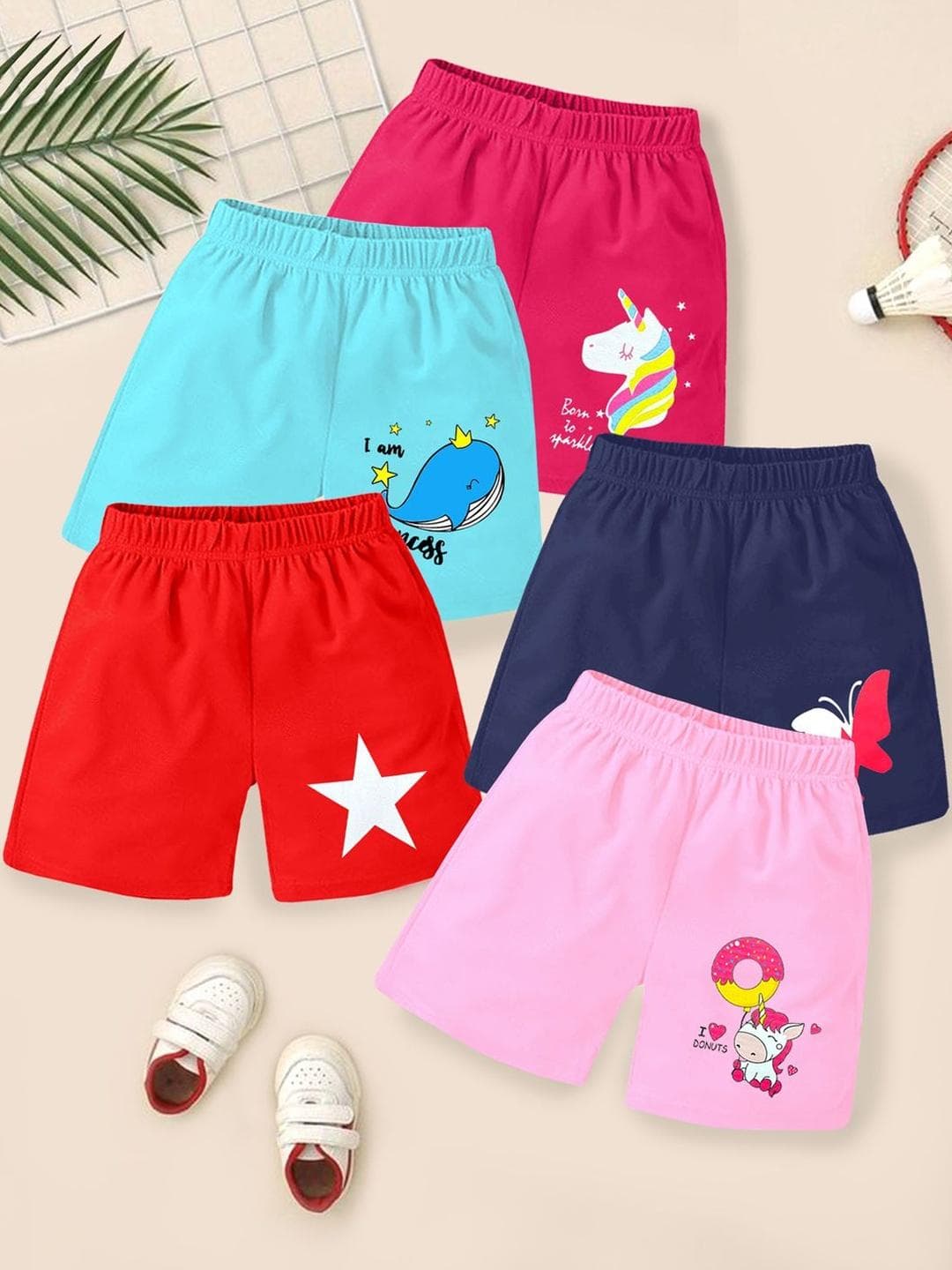 YK Girls Pack Of 5 Regular Fit Cotton Printed Shorts