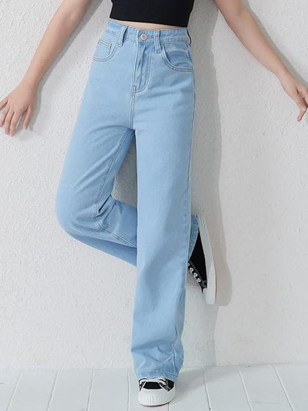 ADBUCKS Girls Wide Leg High-Rise Highly Distressed Stretchable Jeans