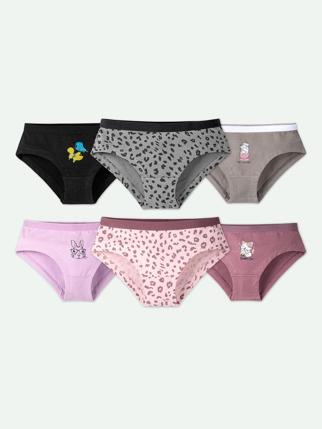 ariel Girls Pack Of 6 Assorted Printed Basic Briefs
