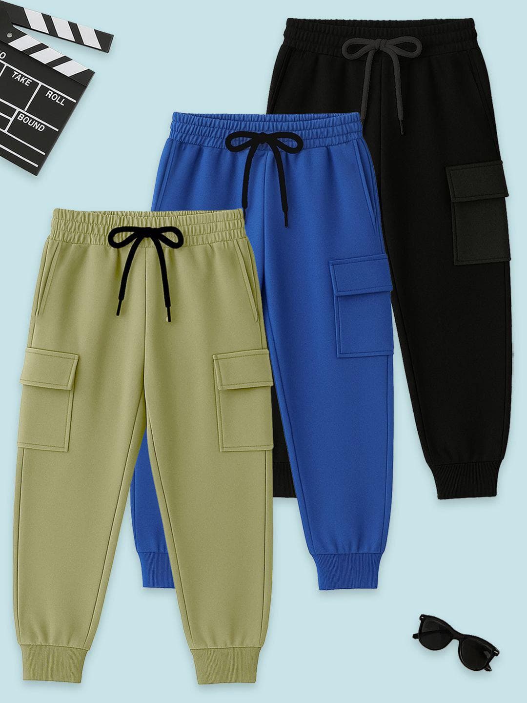 YK Boys Pack Of 3 Printed Mid-RiseJoggers