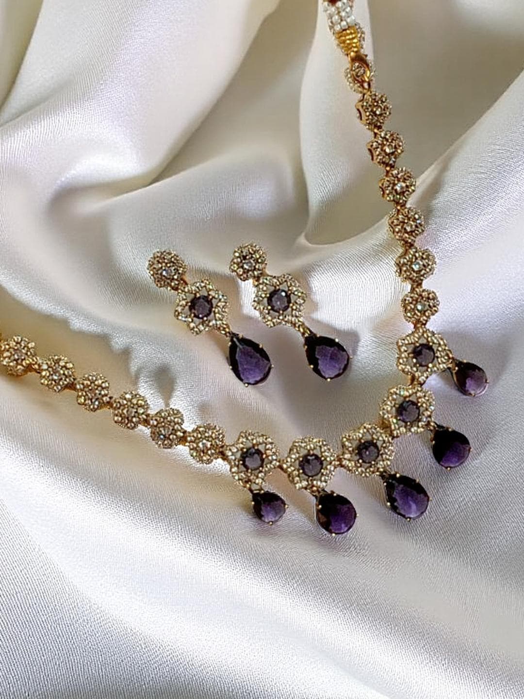 BlingNation Women Antique-Toned AD Necklace and Earrings Set