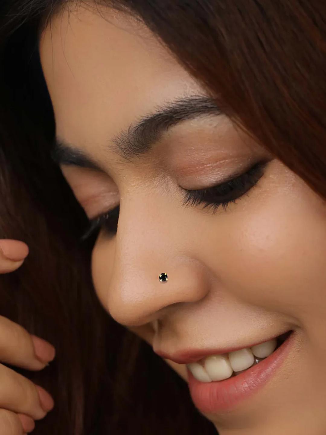Buy SHREEVARAM Women Black & Gold Plated Cubic Zirconia Brass Nose Pin - - Accessories for Women