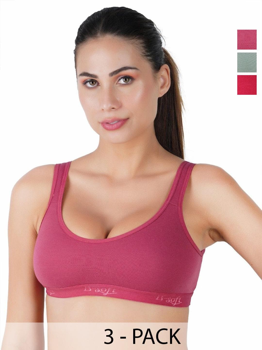 B-SOFT Pack Of 3 Full Coverage All Day Comfort Cotton Workout Sports Bras