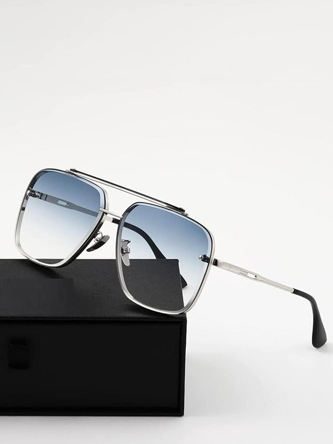 SPADEACES Men Aviator Sunglasses with UV Protected Lens SILVER BLUE ROCKK SQUAREE_g