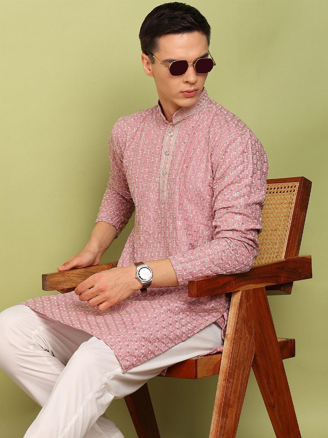 FUBAR Men Geometric Embroidered Straight Kurta