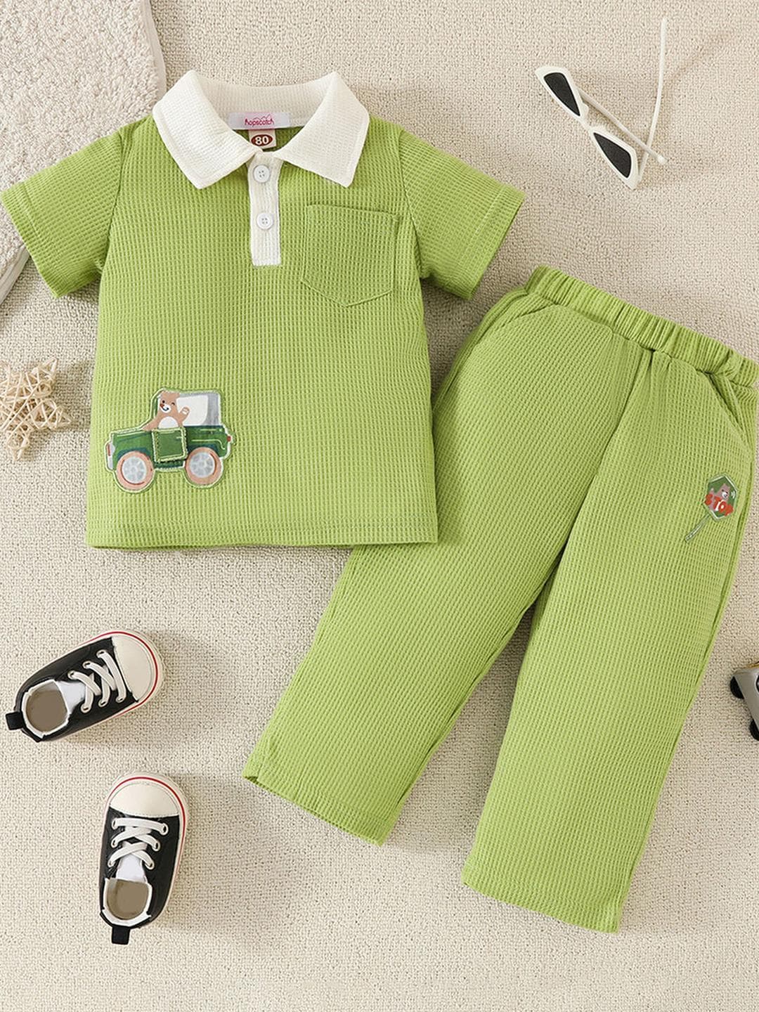 2-Pc Textured T-shirt & Pants