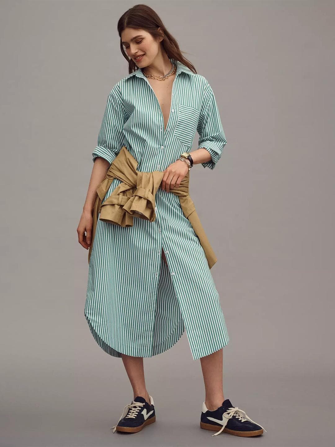 DressBerry Striped Shirt Midi Dress