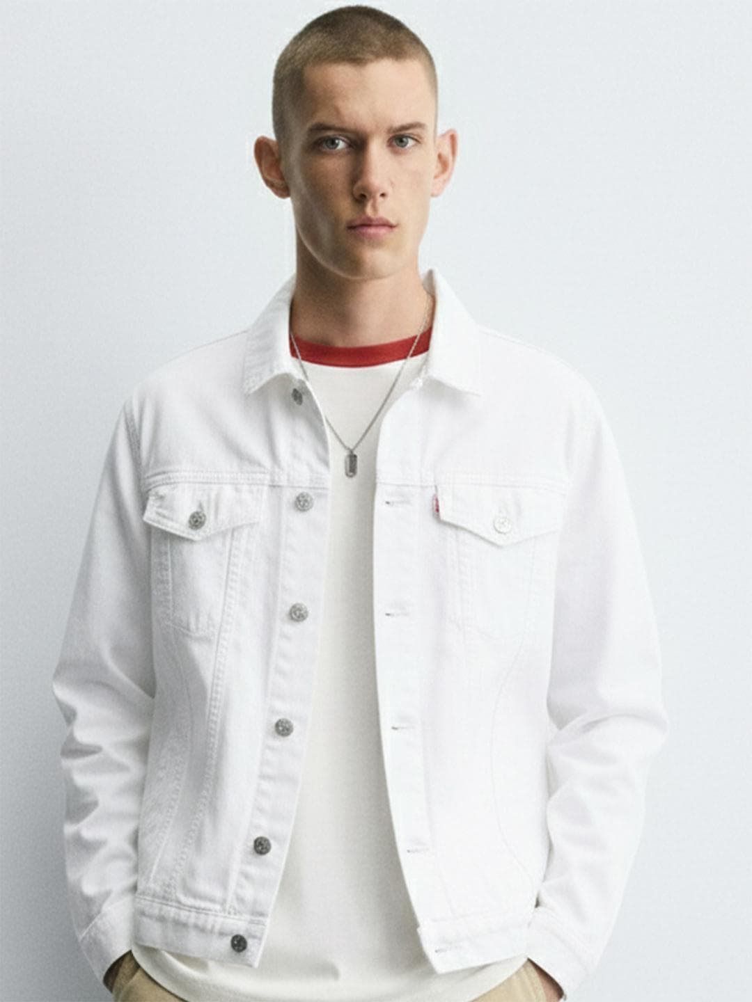 HIGHLANDER Men White Solid Denim Jacket