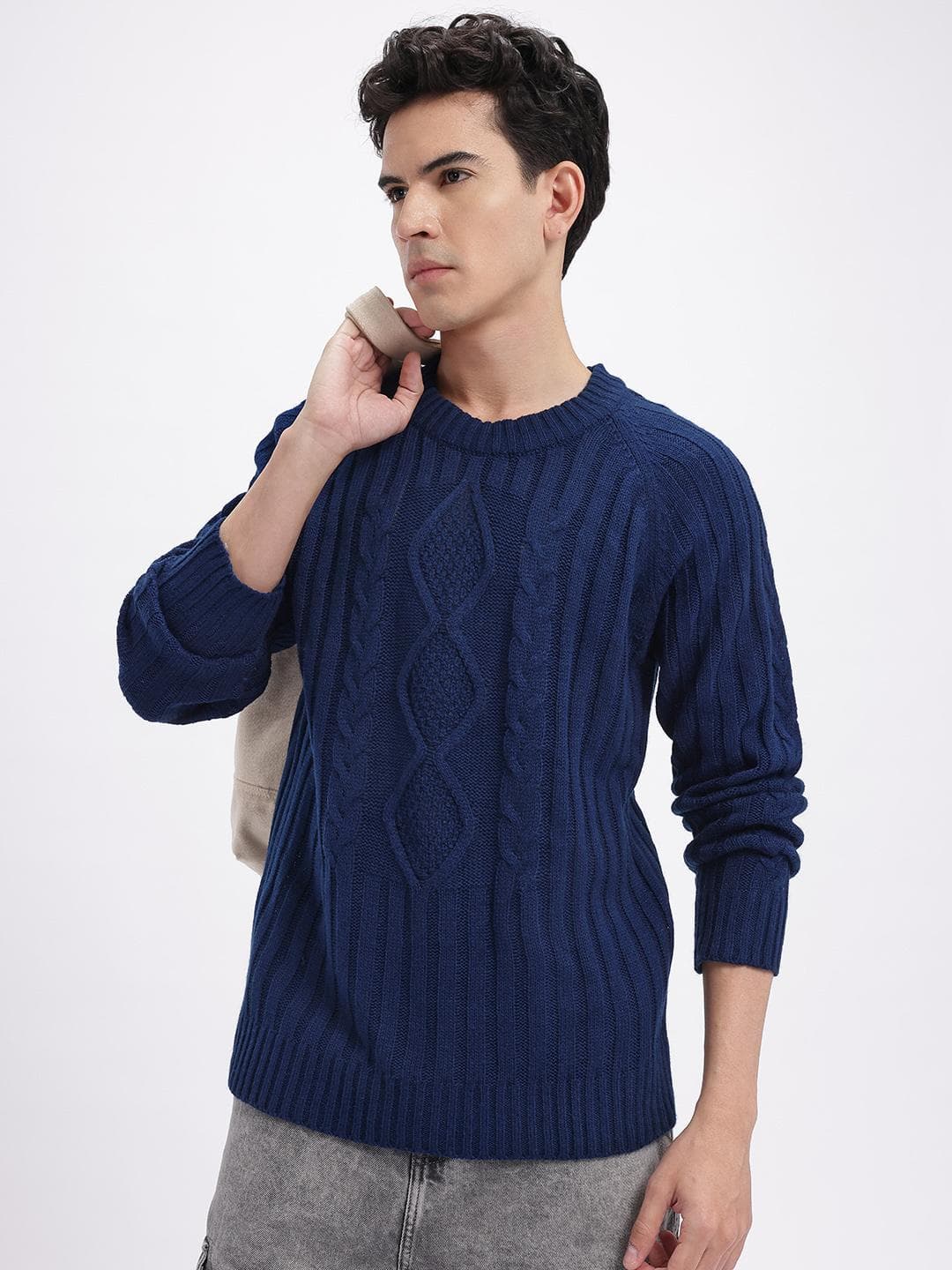 glitchez Ribbed Cable Knit Relaxed Fit Pullover