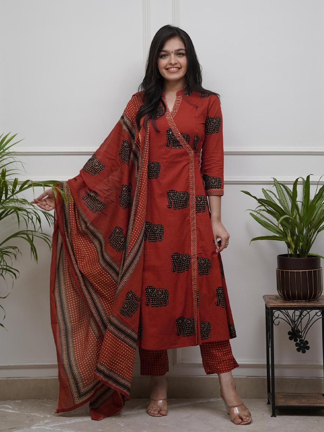 GoSriKi Printed Anarkali Kurta with Trousers & Dupatta