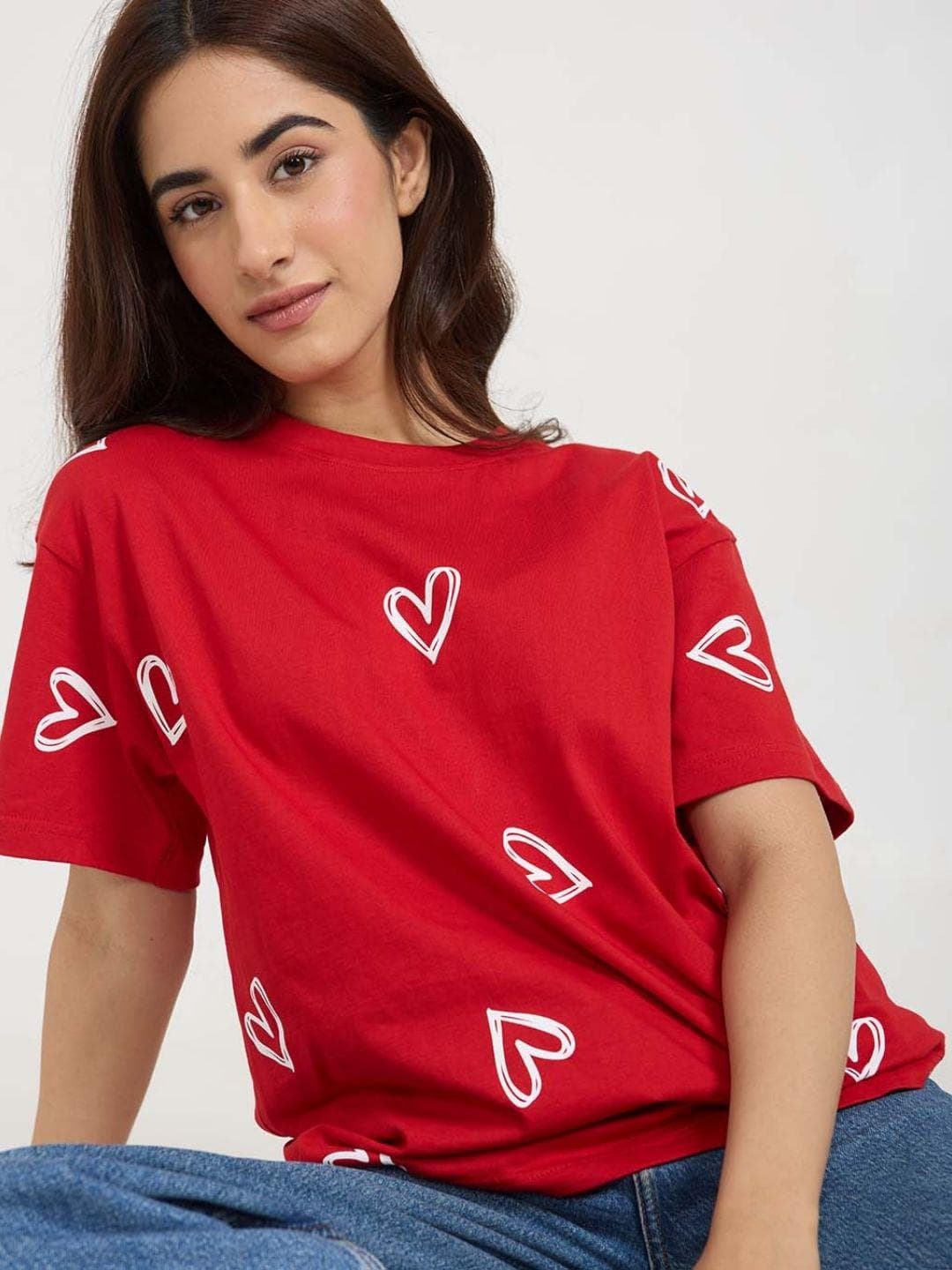 DKY Women Conversational Printed Round Neck Cotton Relaxed Fit T-shirt