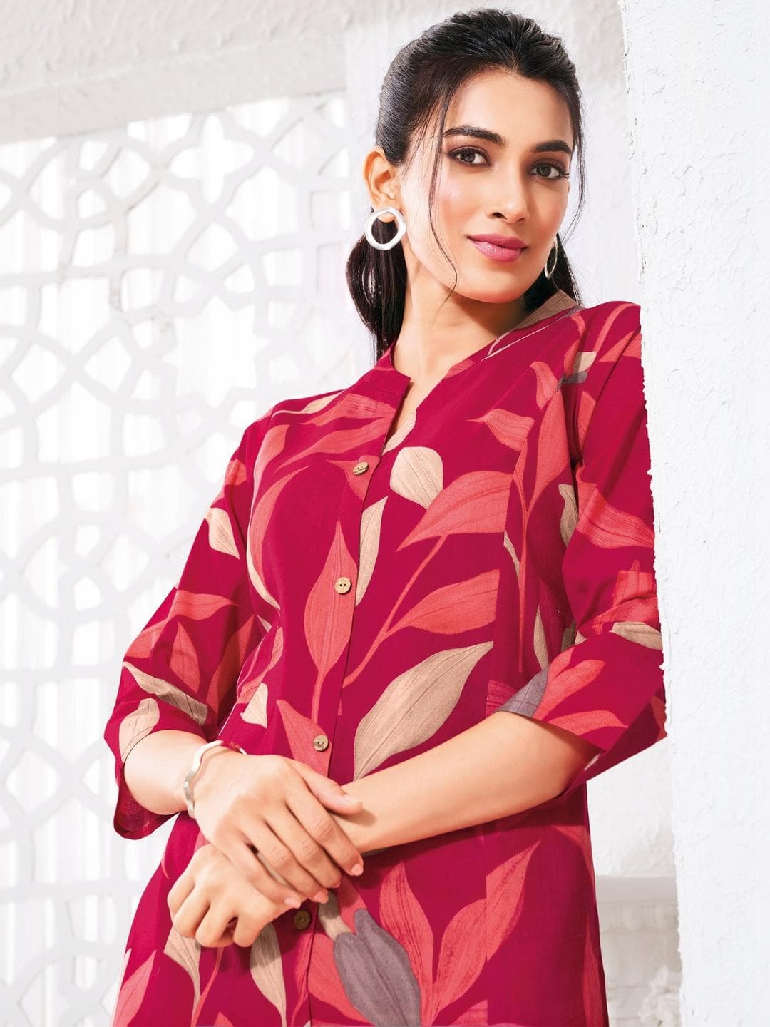 Larqi Printed Round Neck Tunic & Trousers Co-Ords