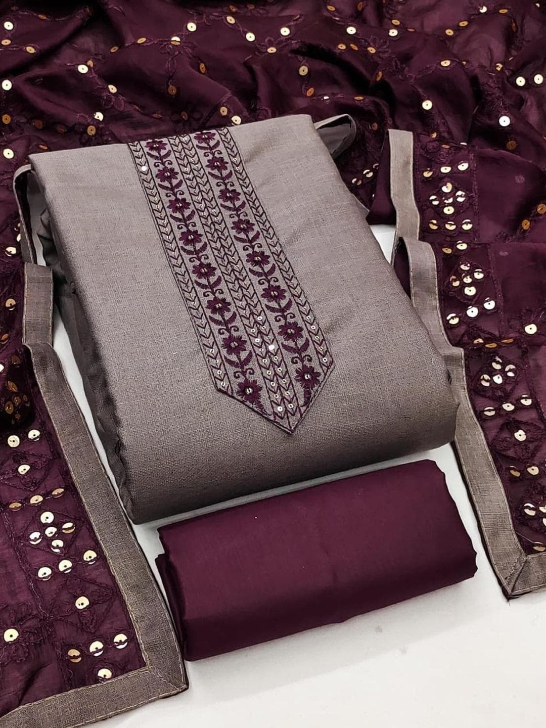KALINI Embroidered Pure Cotton Unstitched Dress Material