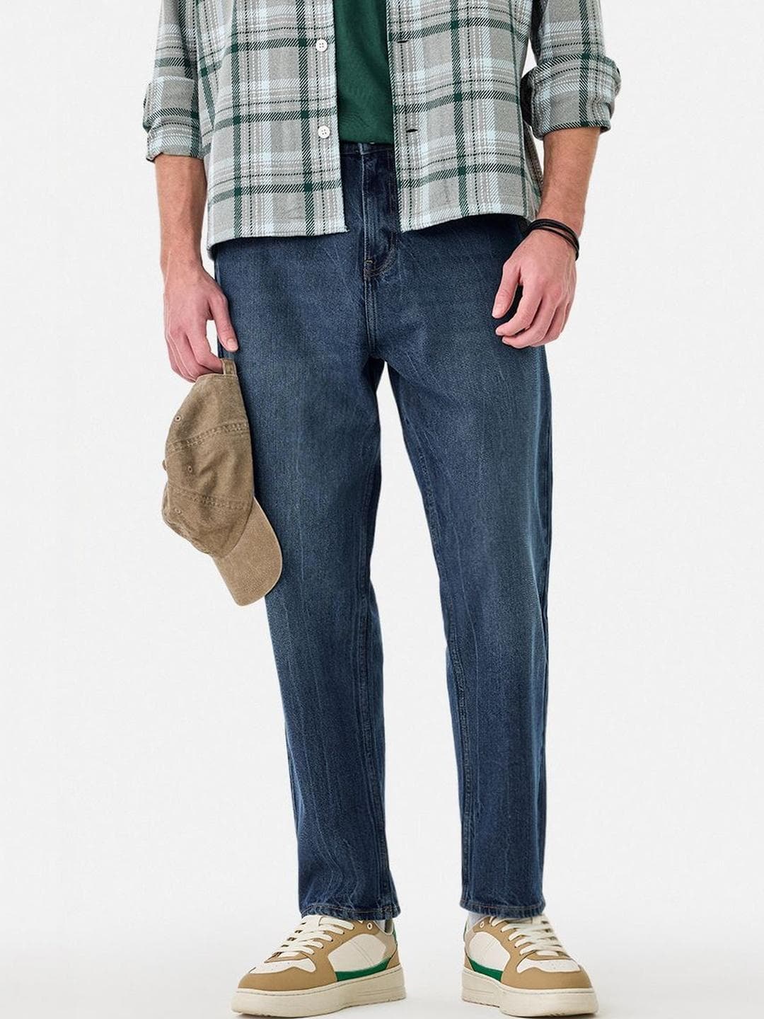 Snitch Dark Blue Mid-Rise Baggy Jeans
