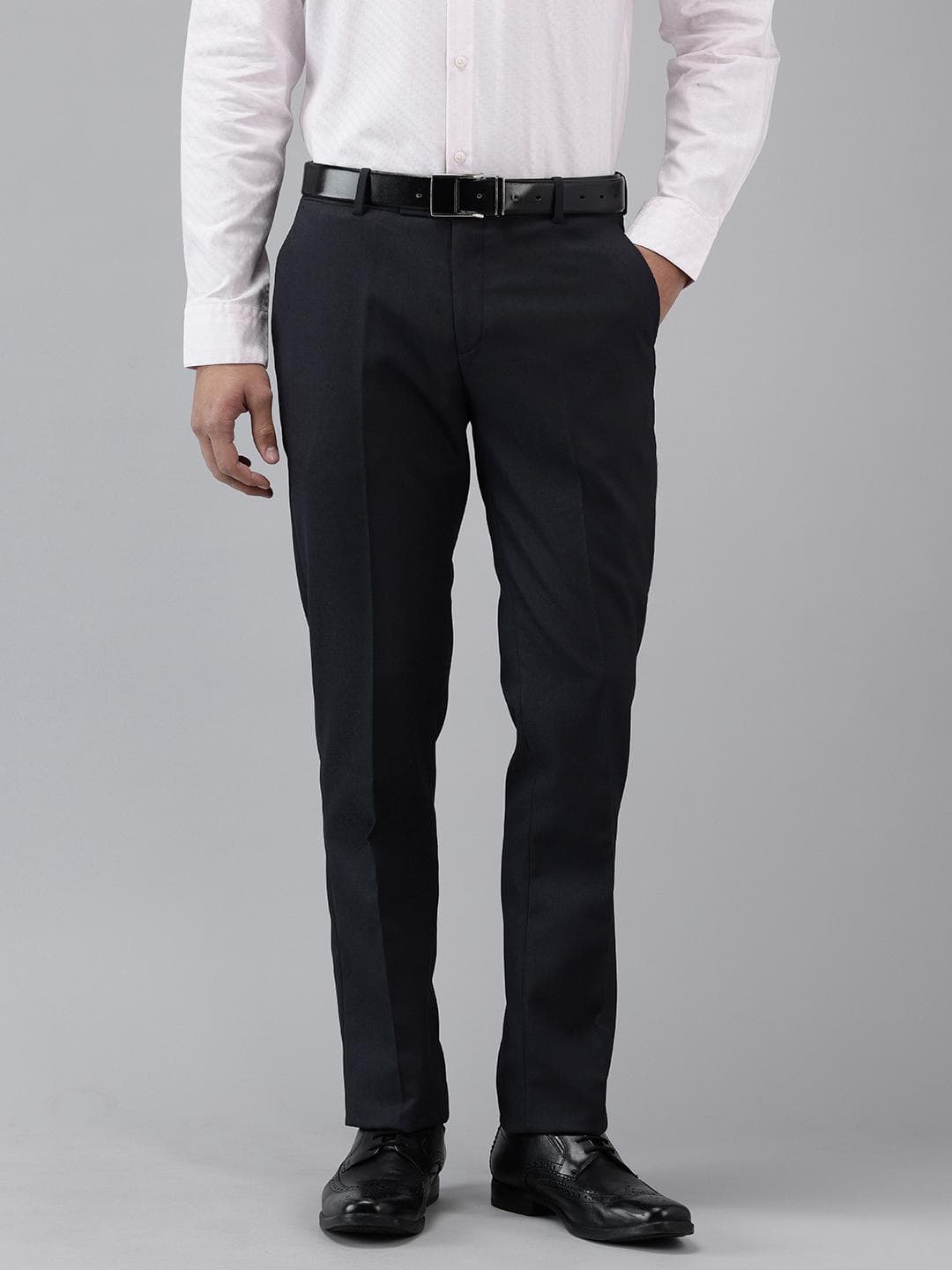 Arrow Men Hudson Tailored Fit Textured Checked Formal Trousers