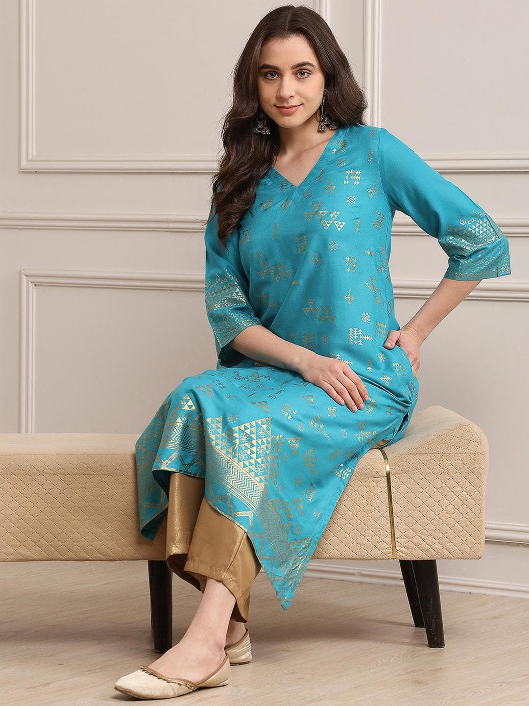 Biba Women Foil Print Kurta