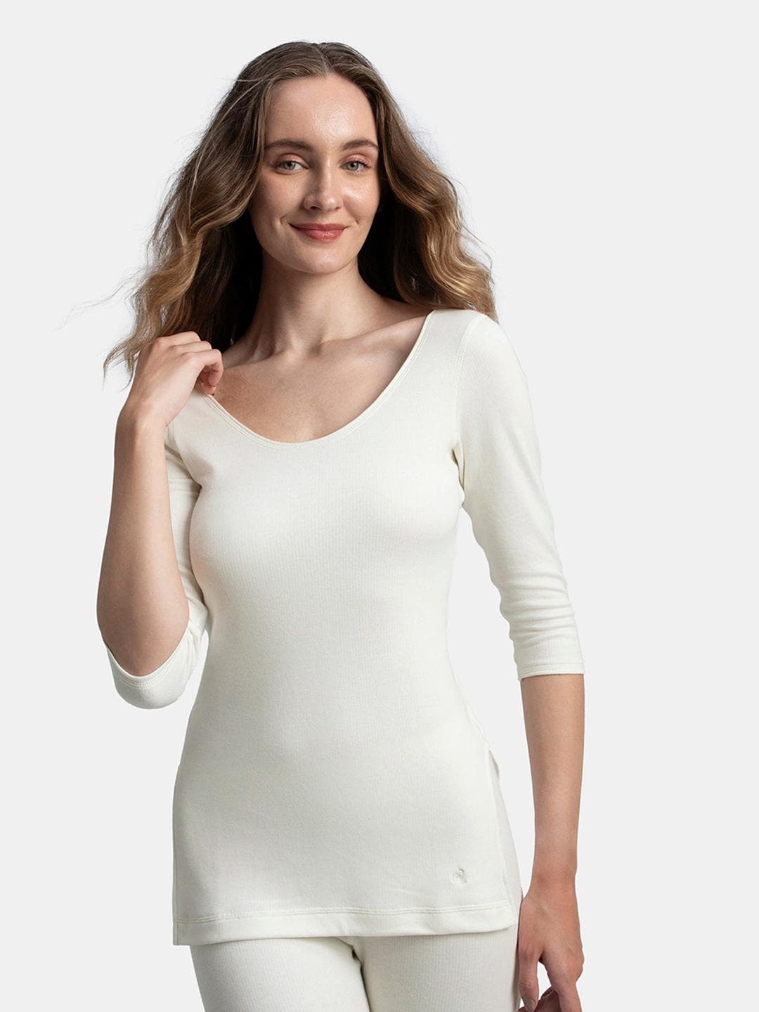 Jockey Super Combed Cotton Brushed Three Quarter Sleeve Round Neck Thermal Top - 2543