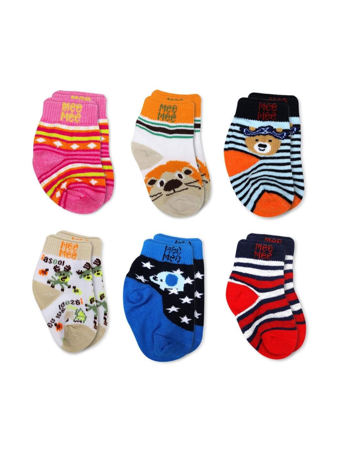 MeeMee Pack of 6 Baby Kids Assorted Patterned Anti-Slip Socks