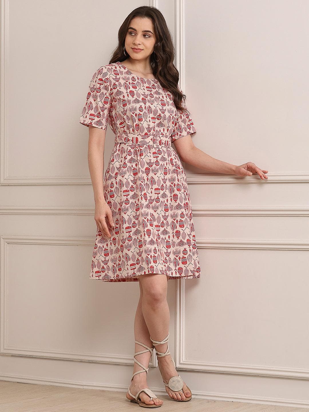 Biba Ethnic Motifs Printed Pure Cotton Kurta With Belt