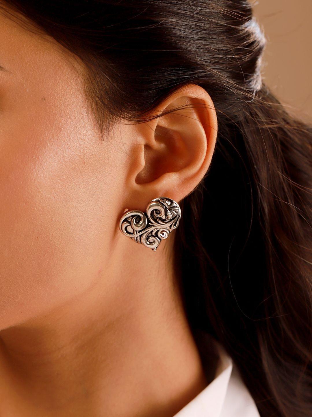 Buy ValentineaEUs Day Vintage Oxidized Floral Heart Stud Earrings - - Accessories for Women