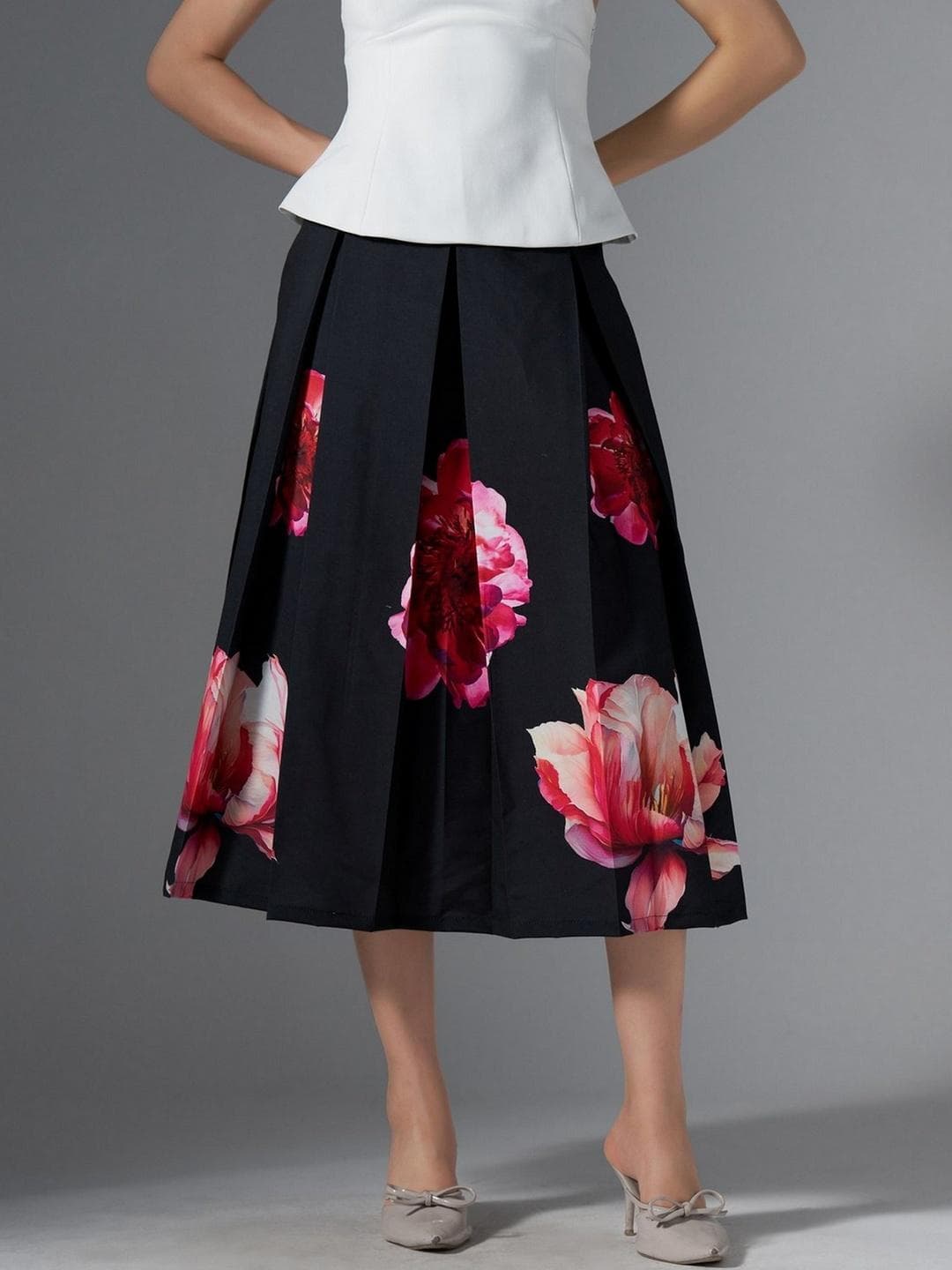 AASK Printed Cotton Midi Flared Skirt