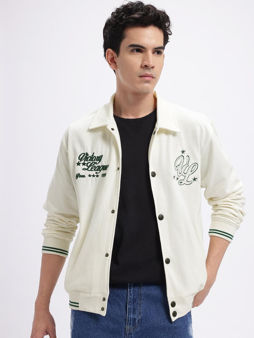 glitchez Typography Applique Detail Relaxed Fit Fleece Bomber Jacket