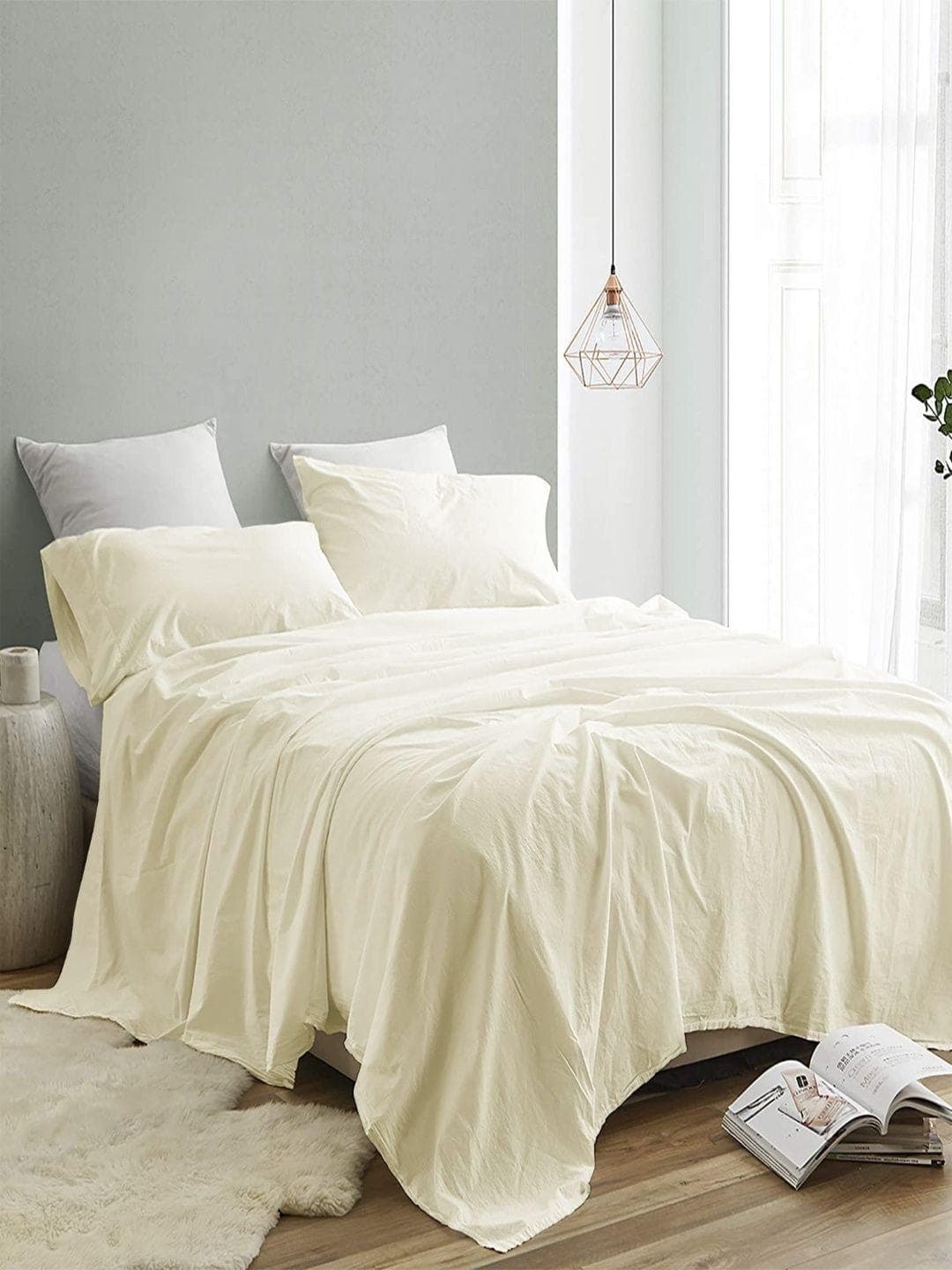 Buy Sangria White 300 TC Pure Cotton King Double Bedsheet With 2 Pillow Covers 2.74 M X 2.74 M - - Home for Unisex