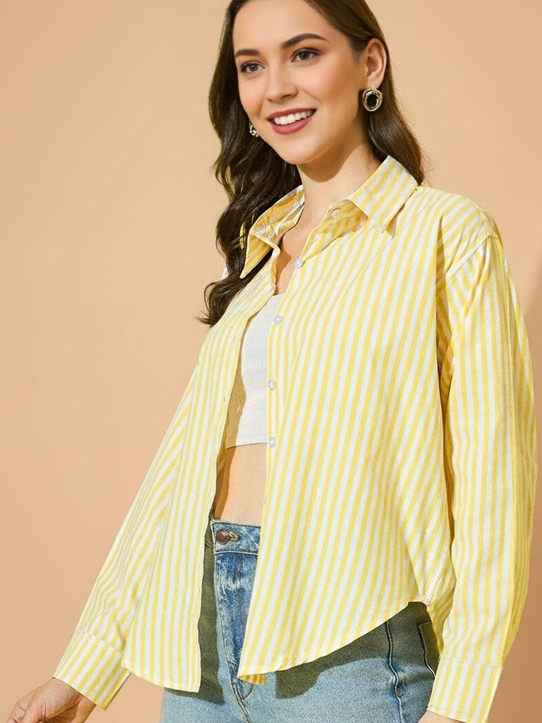 QIOA Women Relaxed Striped Casual Shirt