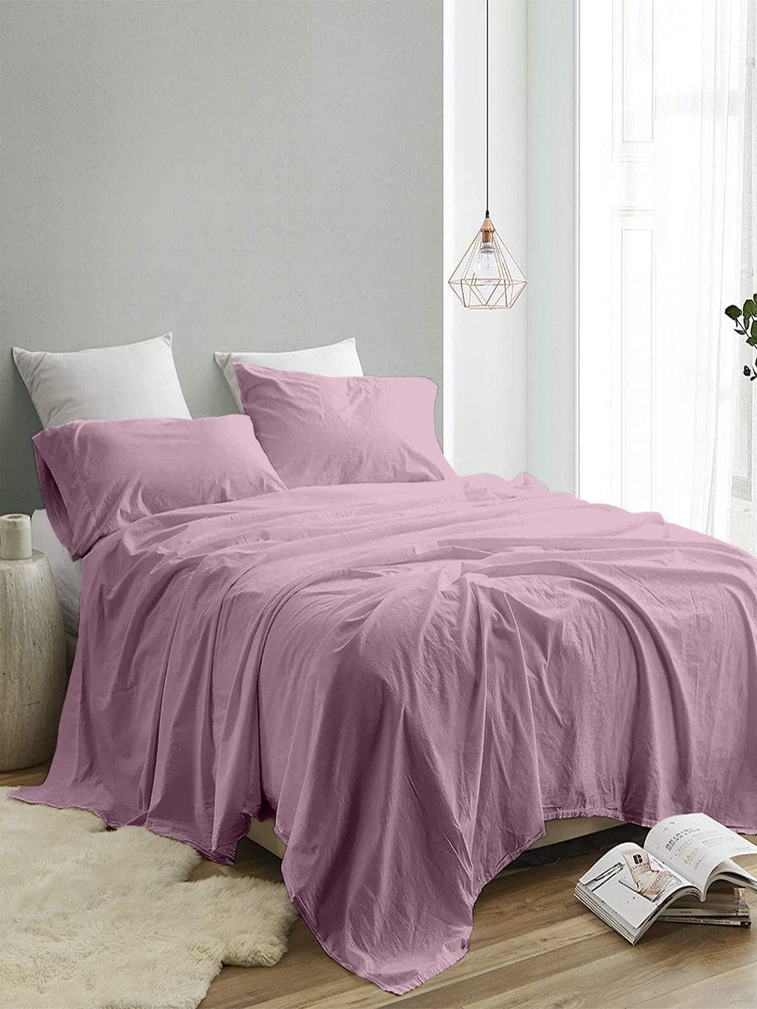 Buy Sangria Lavender 300 TC Cotton King Double Bedsheet With 2 Pillow Covers 2.74 M X 2.74 M - - Home for Unisex
