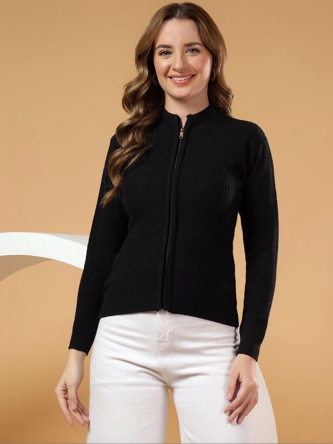 The Roadster Lifestyle Co High Neck Long Sleeve Front-Open Winter Sweater