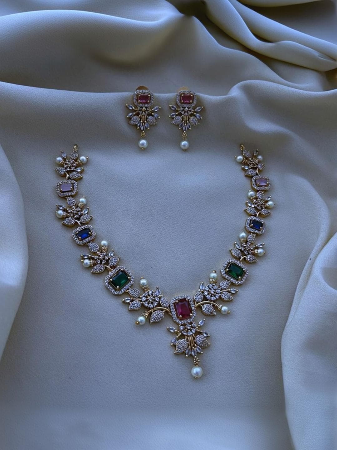 TEEMEX Gold-Plated Stone-Studded Jewellery Set