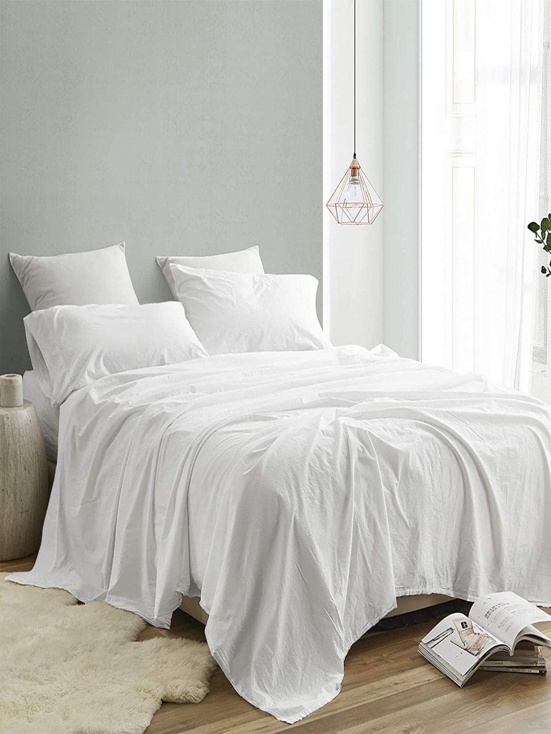 Buy Sangria White 300 TC King Double Bedsheet With 2 Pillow Covers 2.74 M X 2.74 M - - Home for Unisex