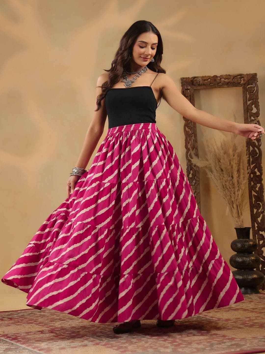 Rimeline Printed Pure Cotton Maxi Flared Skirts
