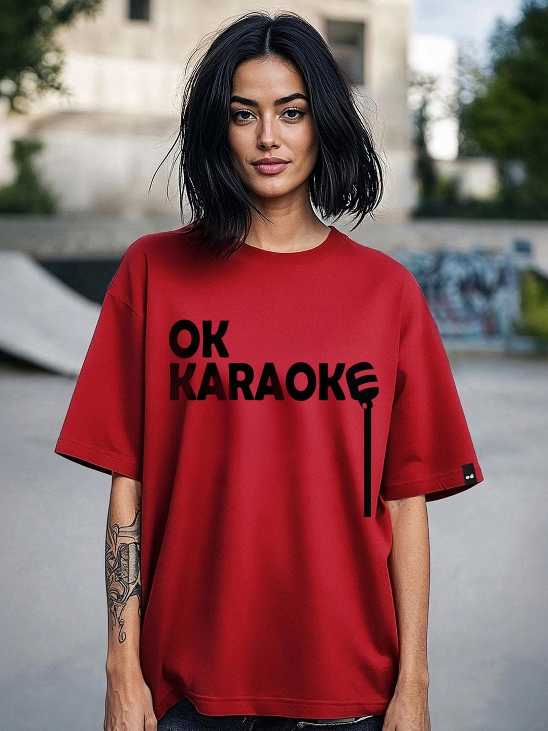 Bewakoof Oversized Karaoke Typography Printed Pure Cotton T-Shirt