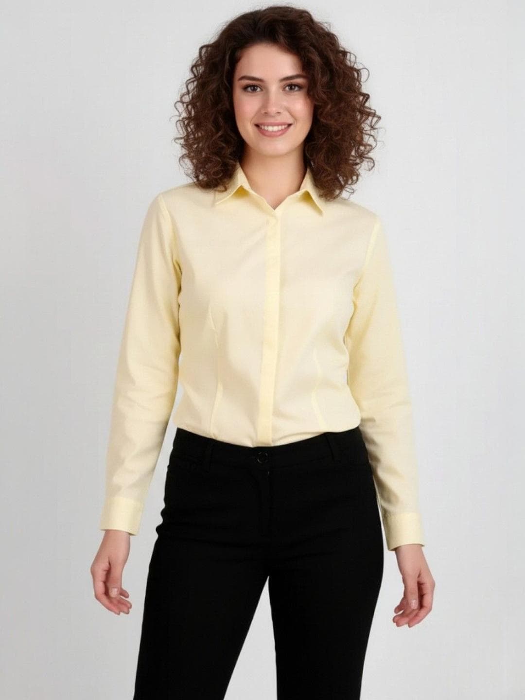 SWAZ Women Yellow Solid Classic Cotton Formal Shirt