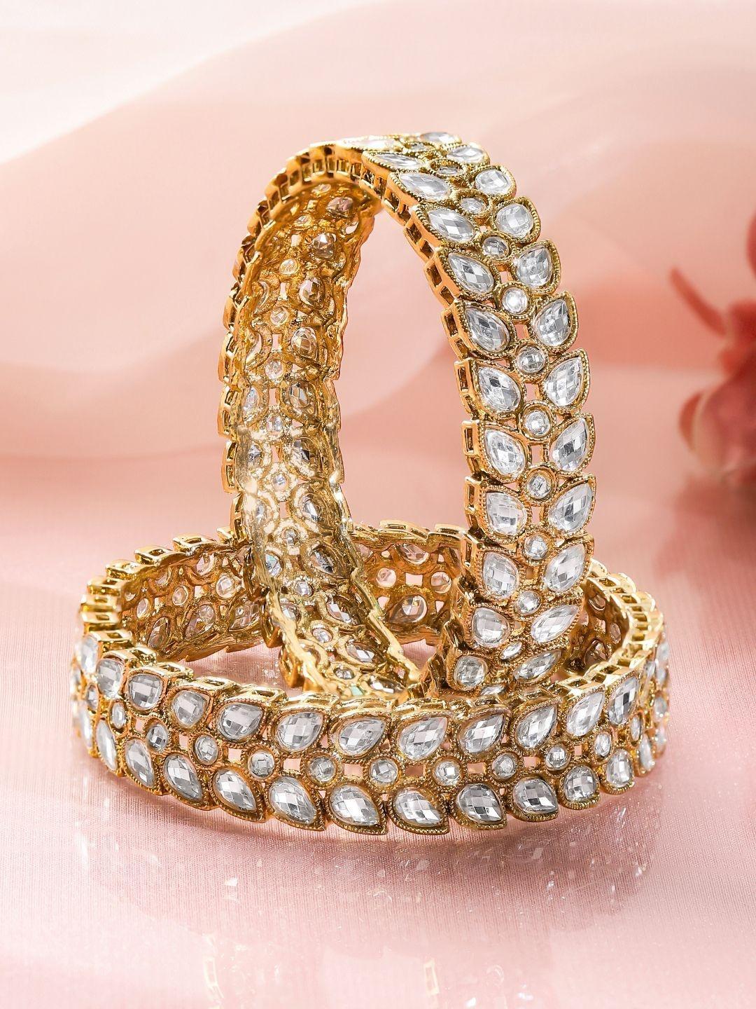 Buy Rubans Women Set Of 2 18K Gold Plated Cubic Zirconia Studded Ethnic Bangles - - Accessories for Women