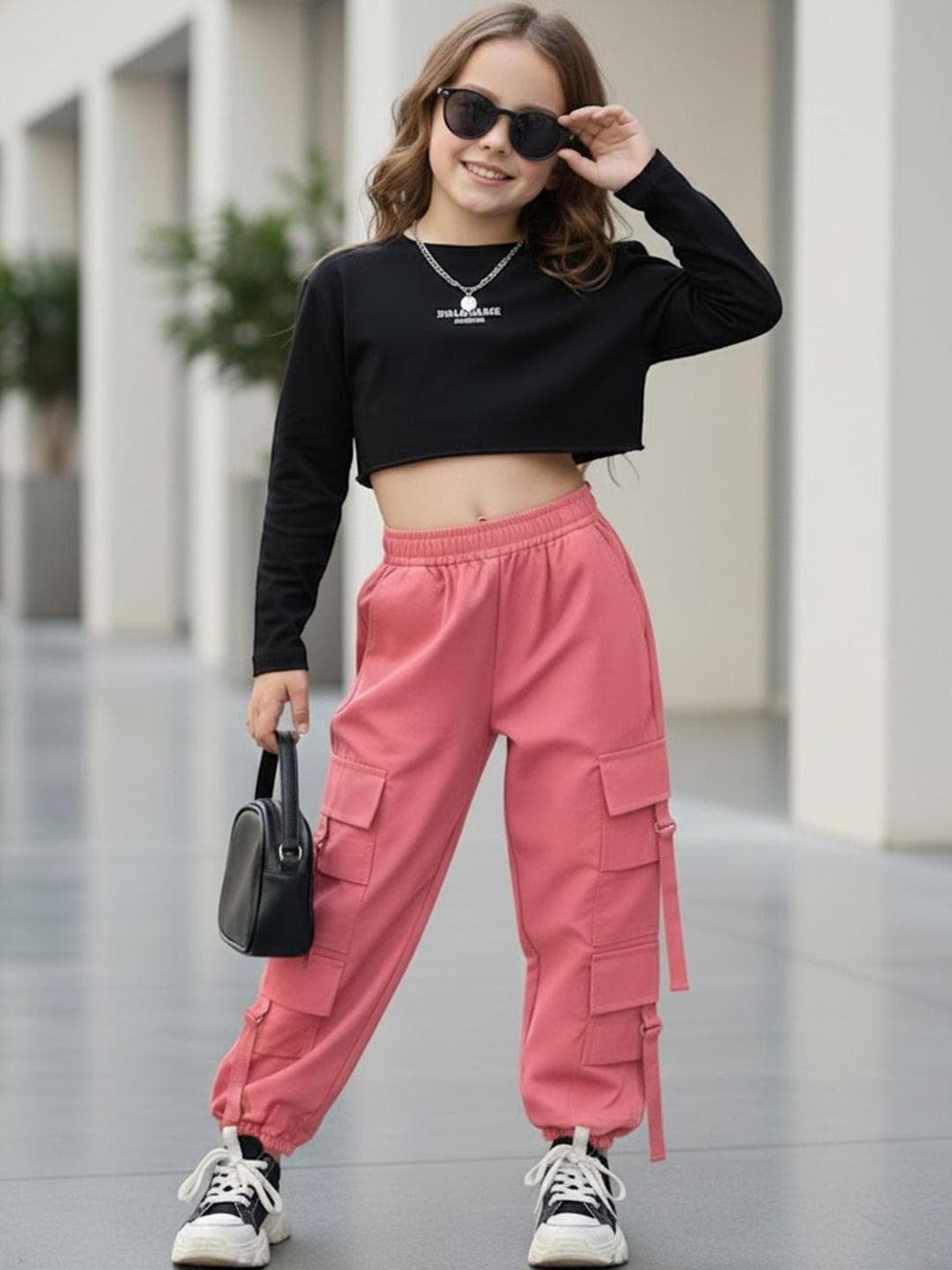 Cutiekins Girls Solid Mid-Rise Regular-Fit Cargo Pants