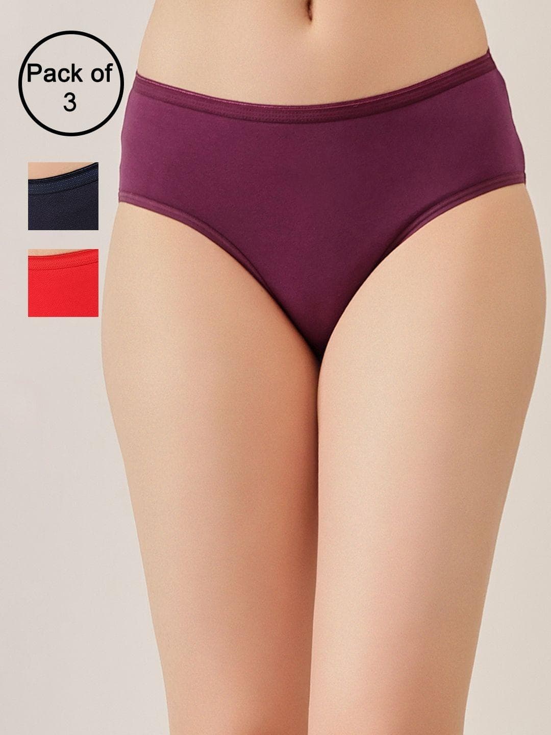 Clovia Pack Of 3 Cotton High-Rise Hipster Briefs