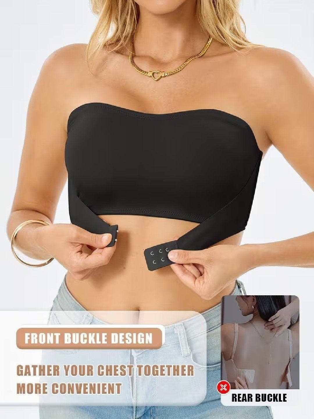 Buy Poftik Front Closure Black Seamless Full Coverage Removable Padding Non Wired Bandeau Bra - - Apparel for Women