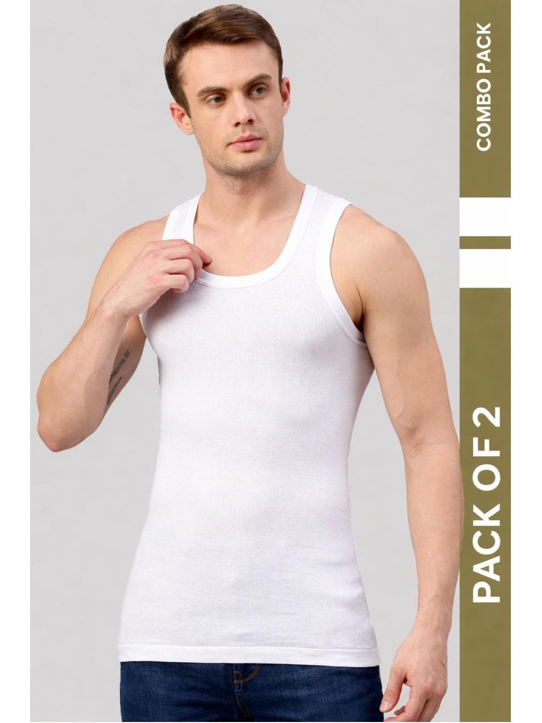 Buy MACHO Sporto Pack Of 2 Pure Cotton Round Neck Basic Vests - - Apparel for Men