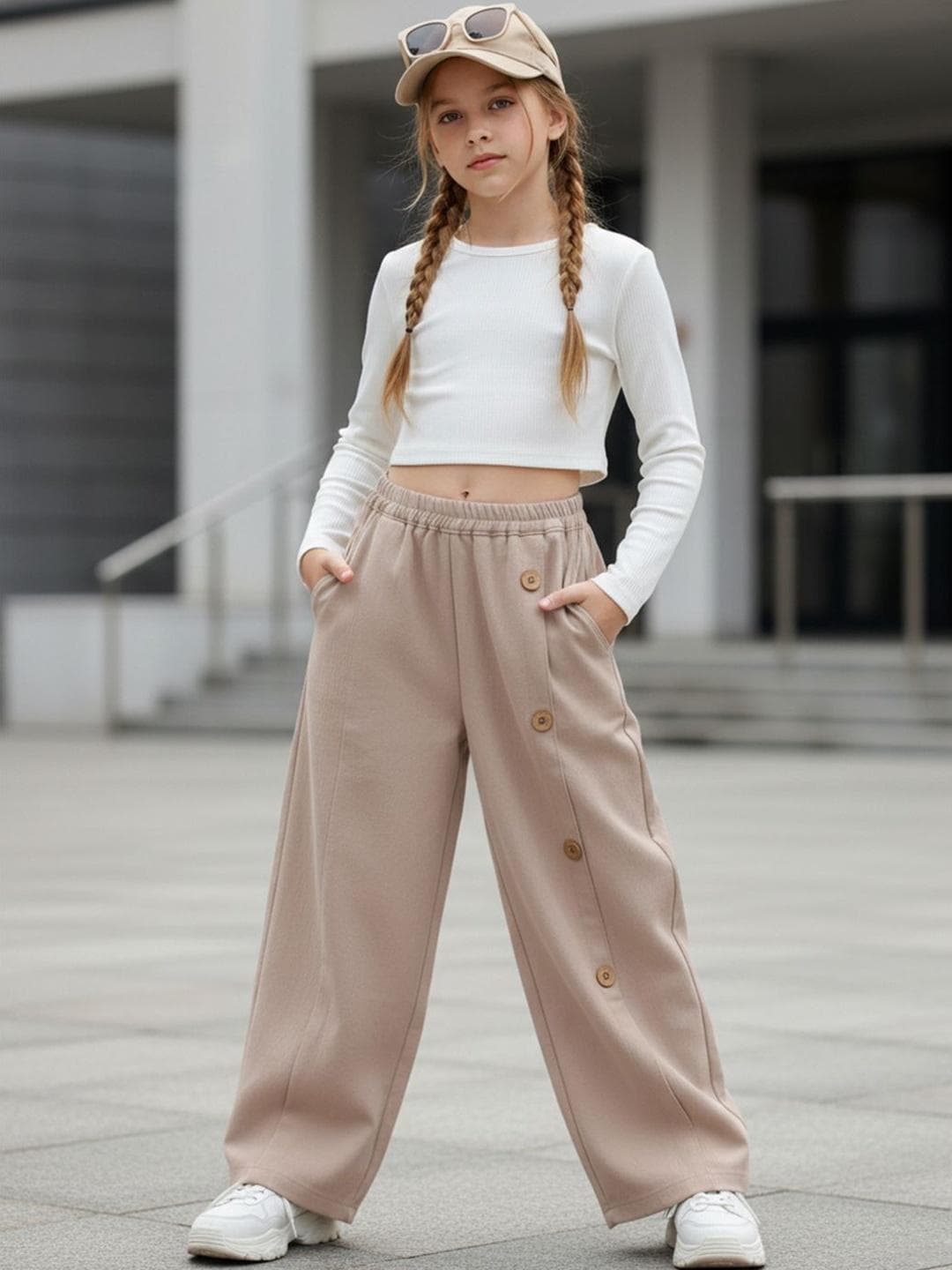 Cutiekins Girls Solid Mid-Rise Regular-Fit Trousers