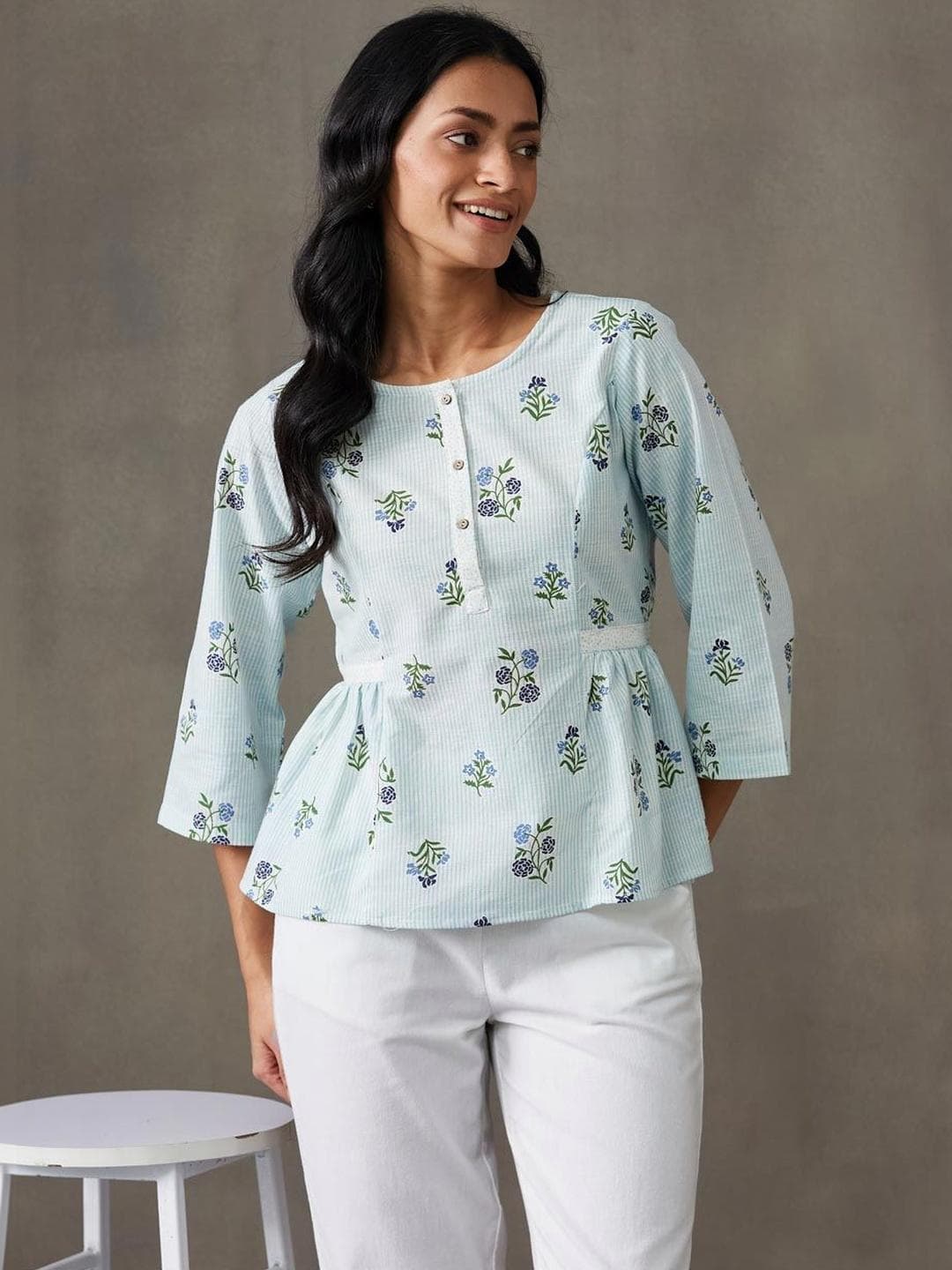 Fabindia Fabnu Lightblue Cotton Top