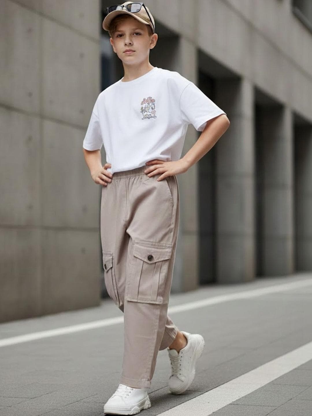 Cutiekins Boys Solid Mid-Rise Regular-Fit Cargo Pants